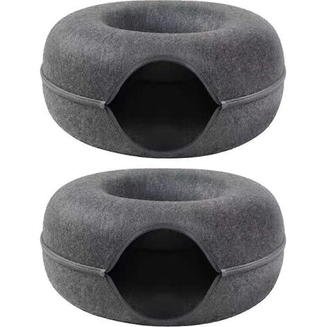 Donutförmiger Katzenkorb, halbgeschlossener Filz, dunkelgrau (1/5)