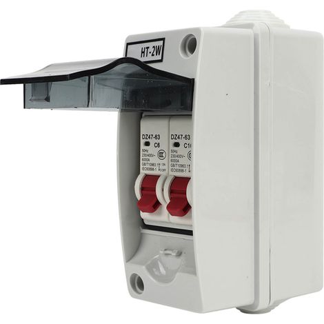 Disjoncteur miniature 2 canaux MCB type C, boîtier de distribution extérieur étanche 230 V 400 V C6+C16 (1/5)