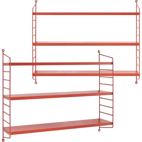 Set di 2 Scaffali da Parete Strängnäs a 3 Ripiani Regolabili  50 x 60 x 15 cm Acciaio Rosso [en.casa]