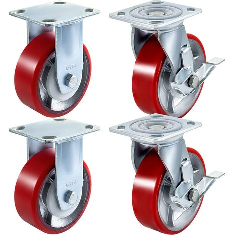 Pack de 4 Roues à Roulettes 15,24 x 5,08 cm 2 Fixes et 2 Pivotantes avec Frein Latéral Capacité 453,59 kg par Roue (1/5)
