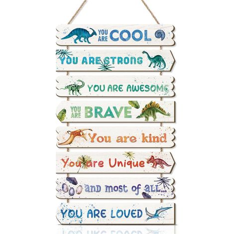 En Bois Dinosaure Chambre D'enfant Tableau Decoration Murale, Cadre Deco avec Message Inspirant, À Accrocher Dans la Chambre, le Salon ou Derrière une Porte (1/5)