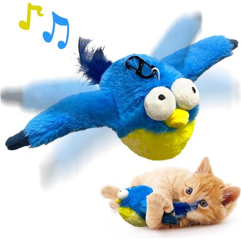 Jouets pour chat, ailes battantes, jouets à l'herbe à chat Blue-Bird, gazouillis vifs, jouet interactif pour chat de simulation d'oiseau pour l'exercice du chaton, jouets en peluche moelleux pour chie (1/5)