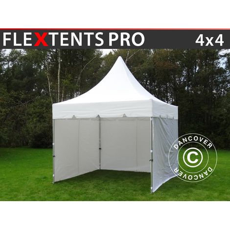 Faltzelt FleXtents PRO Peak Pagoda 4x4m Weiß, mit 4 Seitenwänden