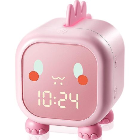 Réveil pour enfants, lampe de table avec éclairage jour/nuit, veilleuse et rappel musical, affichage de l'heure et de la température ambiante (1/2)