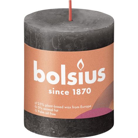 Bolsius Rustik Stumpenkerze stürmisches grau, Höhe 8 cm, Ø 6,8 cm Stumpen- und Kugelkerzen