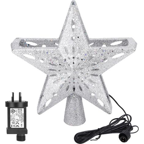 Rotierender LED-Stern-Schneeflockenprojektor 100–240 V für Weihnachtsbaumschmuck – Silber (1/5)