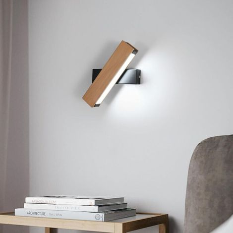 LED-Wandleuchte für den Innenbereich, moderne Wandleuchte aus Holz, 360° drehbar, 6500K kaltweißes Licht, kreative Wandleuchte für Wohnzimmer, Schlafzimmer, Flur, Naturholz [Energieklasse E]