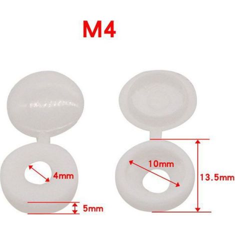 Lot de 100 cache-vis en plastique de 1.35 cm, caches décoratifs à clipser pour vis M4, blanc (1/5)