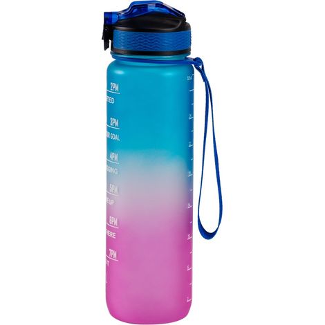 Gourde Motivation Noire - Gourde de 1 litre - Gourde avec graduation du temps - Sans BPA - Convient aux adultes et aux enfants