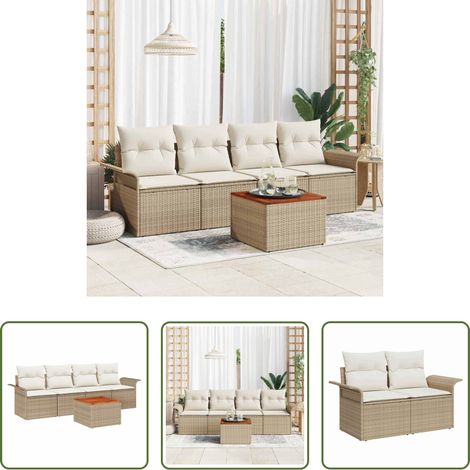 Gartentisch - Gartensofa-set mit Kissen 5 pcs Beige Poly-Rattan (1/5)