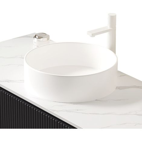 Lavabo da appoggio rotondo in ceramica bianca 36 cm, senza foro rubinetto, senza mobile, REDOM (1/5)