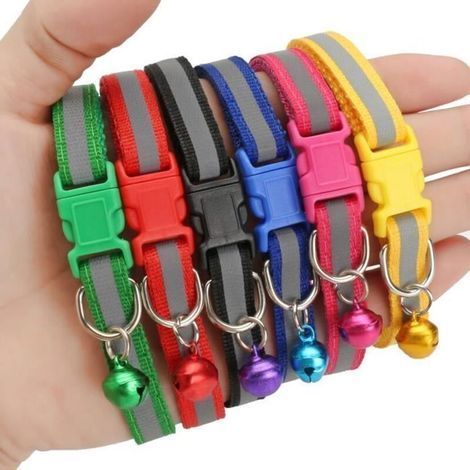 12x Cute Nylon Dog Collar Pet Cat Collar with Bell Buckle Collar Random Color (1/4)