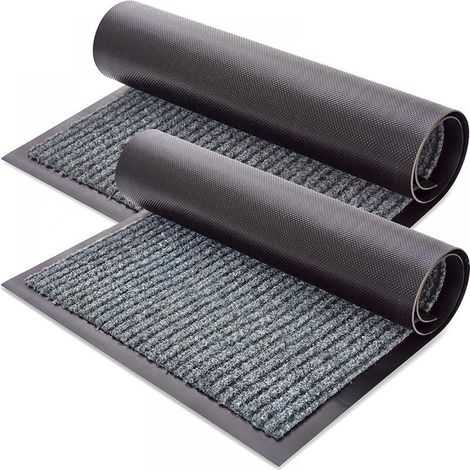 Juego de 2 felpudos, grises, estampados, antideslizantes, para uso interior y exterior, hogar y oficina. (1/5)