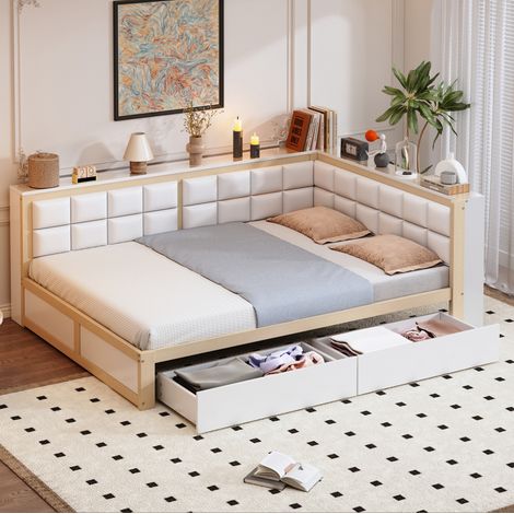 Bett 140x200 Schlaffunktion mit Stauraum Kiefernholz HAVRYA (1/5)