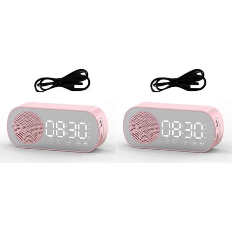 Deux radio-réveils Bluetooth sans fil avec double alarme, compatibles avec les cartes TF, adaptés à une utilisation à domicile et au bureau, couleur rose. (1/3)