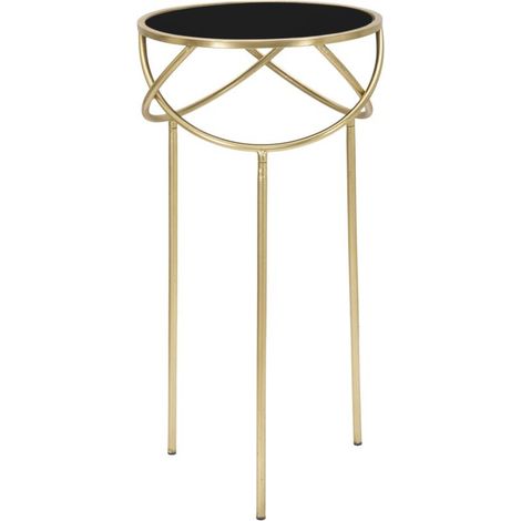 Portavaso Ring tondo con anelli in ferro oro e piano vetro nero 40x80 cm