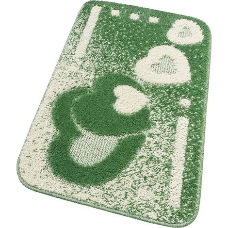 Tappeto Bagno Cuori Morbido Antiscivolo Assorbente Scendiletto Doccia 100% Made In Italy Verde - 50x110 cm