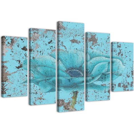 Quadri Quadro 5 pezzi Stampa su tela Fiore blu vintage - 150x100 (1/5)