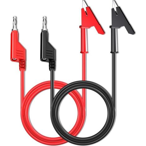 mm fiches banane empilables à pinces crocodiles fils de test cable flexible fil 2 pièces rouge noir 3,3 pieds/1 m pour tests électriques multimètre (1/3)