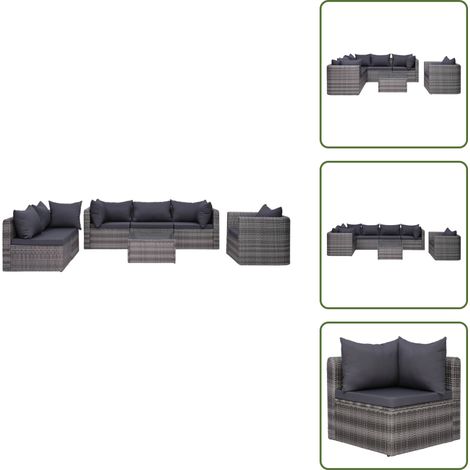 Divano angolare - vidaXL Set Divani da Giardino 7 pz con Cuscini in Polyrattan Grigio - Divano centrale