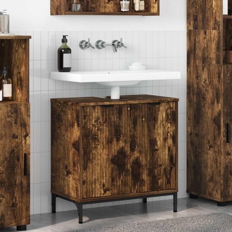 vidaXL Meuble de Lavabo de Salle de Bain avec stockage Chêne fumé (1/5)