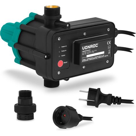 VONROC - Druckschalter Gartenpumpe – Automatische Pumpensteuerung – Plug & Play – 16A – 10 bar