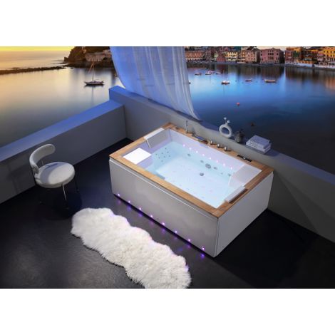Vasca da Bagno Idromassaggio 180x120cm Top In Legno, Full Optional Zueva