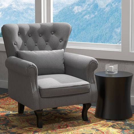 Poltrona da Salotto Stile Vintage, Poltroncina da Camera e Soggiorno Imbottita con Cuscino Lombare e Rivestimento in Tessuto, Grigio Scuro (1/5)