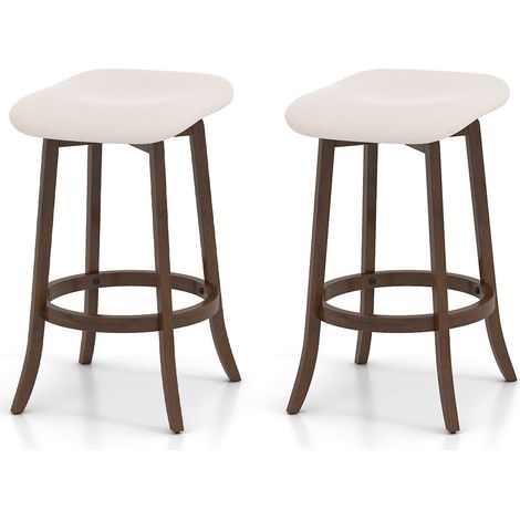 Lot de 2 tabourets de bar marron en bois avec assise rembourrée pivotante et repose-pieds pour cuisine, îlot et salle à manger