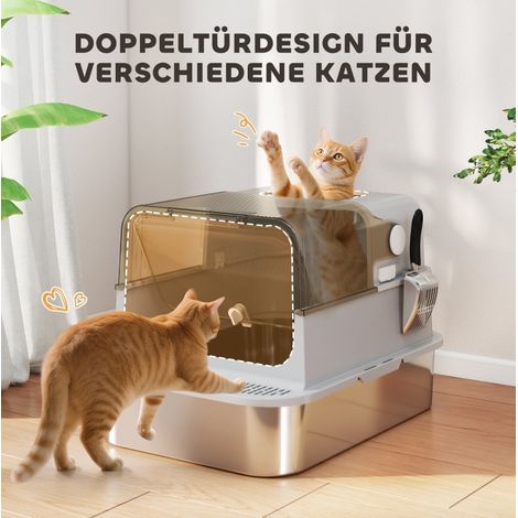 Arenero XXL 70 x 50 x 46,5 cm de acero inoxidable gris para gatos grandes FloraGrace (1/5)