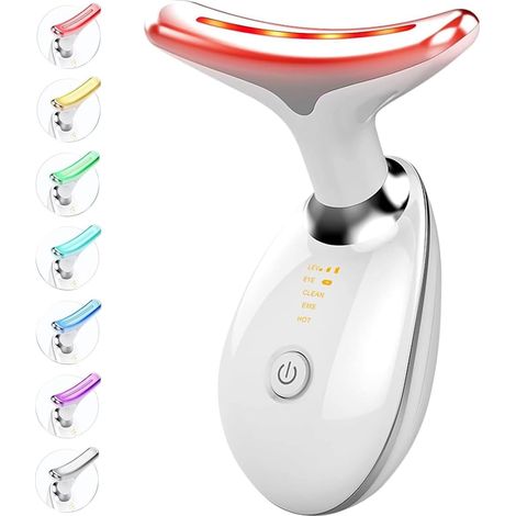 Dispositivo facial antiarrugas, dispositivo reafirmante de cuello de 3 modos, dispositivo de lifting y reafirmación EMS a 45 °C, color blanco.
