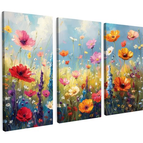 TABLEAU SUR TOILE Fleurs - printemps - coloré - estival Lot de 3 60x40 (1/5)