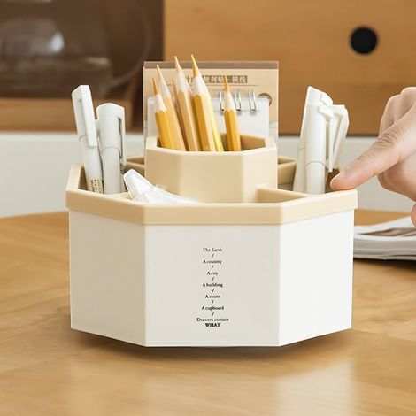 JSSEVN - Multifunctional desk organizer with 5 rotating 360° compartments for office, home (yellow) (1/5)