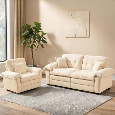 Canapé 2 places avec méridienne en tissu chenille beige (1/5)