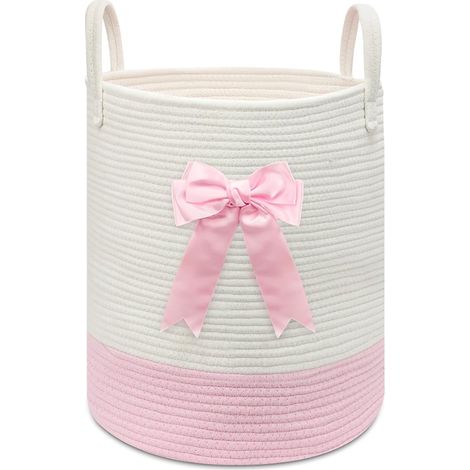 Panier à linge rose, panier à linge corde de coton, panier de rangement couverture et jouets salon, chambre, salle de bain, chambre d'enfant, rose (Rose (1/5)