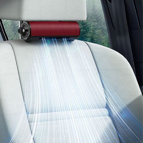 Autositzventilator mit USB-Ladefunktion, ohne Rotorblätter, 3 Geschwindigkeitsstufen, für Rückenlehne und Kopfstütze. Roter Ventilator. (1/5)