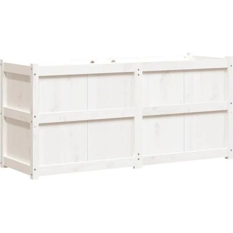 Pot de fleurs blanc, dimensions 150x50x70 cm, en bois de pin massif. (1/5)