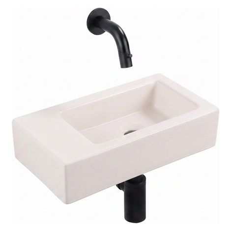 QeramiQ Fuente Lavabo pour WC - 38x18.5x9 cm - ceramique - sans trou de robinet de Lavabo pour WC - robinet de Lavabo pour WC noir mat - siphon bas - (1/5)