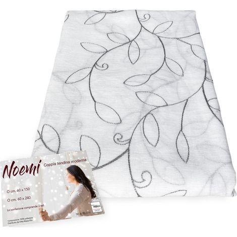 PAIRE DE RIDEAUX NOEMI BRODERIE MODERN GRIS FEUILLE LA PAIRE (2 RIDEAUX) CM. 60X150 (1/5)