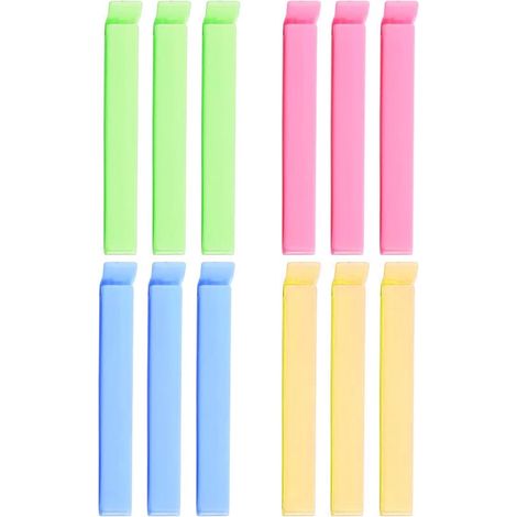 12 Pinces Alimentaire Clip D'Étanchéité Plastique Pince Fermeture Sachet Alimentaire Réutilisable Pour Emballage Cuisine Bonbons Snack Les Biscuits Au Café Et Aux Noix Vert, Rose, Jaune, Bleu (1/5)