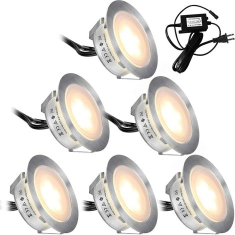 Lot de 6 kits d'éclairage de terrasse à LED encastrés (version mise à niveau) pour éclairage de terrasse à LED d'extérieur étanche IP67, lumières LED basse tension pour jardin, escalier, décoration de (1/5)