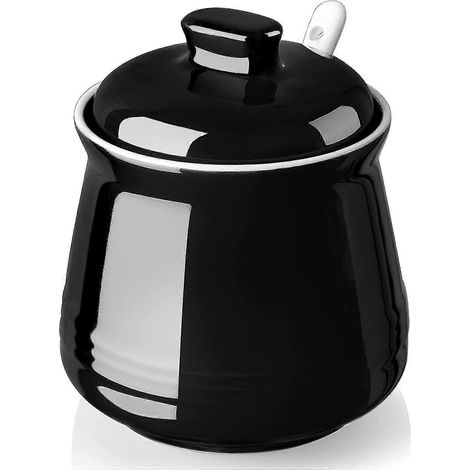 Sucrier de style campagnard avec couvercle et cuillère, sucrier en céramique de 350 ml avec cuillère, récipient à sucre pour coin café, pot à sucre distributeur, style moderne (1/5)