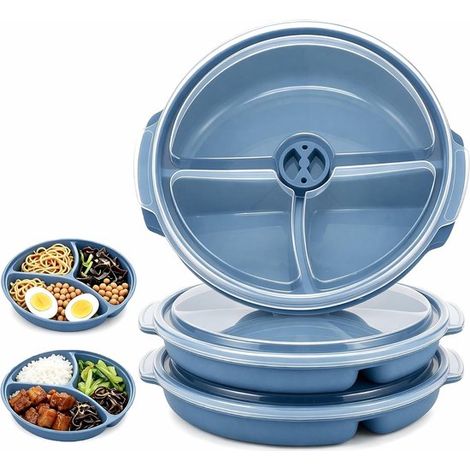 Assiettes micro-ondes avec couvercles (lot de 3) - Boîte de conservation multifonctionnelle compatible micro-ondes à 3 compartiments - 25 x 23 x 4 cm - Bols réutilisables noirs (1/5)