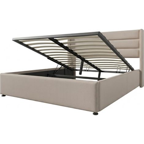 Letto Contenitore Letto Matrimoniale 160 x 200 cm con Vano Idraulico e Testiera Imbottita, senza Materasso, Beige (1/5)