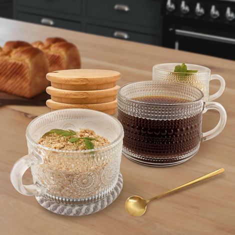 tasses à café en verre vintage avec couvercles lot de 4 bois (1/3)