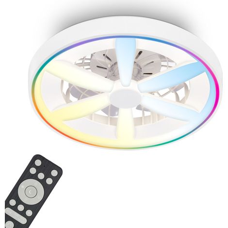Briloner Deckenventilator mit Licht Fernbedienung Ø48cm Rund 48,5W 6400lm 2700K-6500K Warmweiß bis Tageslichtweiß RGBIC DC-Motor Weiß - Deckenleuchte Schlafzimmer Büro