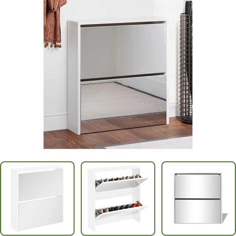 Spiegel Schrank - Schuhschrank mit 2 Fächern Spiegel Weiß 63x17x67 cm (1/5)