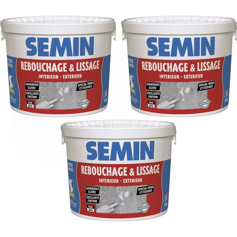 Lot de 3 enduits de rebouchage en pâte spécial fissures et trous de vis Semin - intérieur/extérieur - seau de 4 kg (1/5)