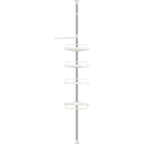Etagère télescopique de douche avec 4 crochets serviettes, hauteur réglable 254-304cm, blanc (1/4)