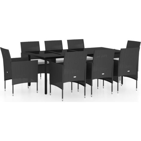 Maison Exclusive - 9-tlg. Garten-Essgruppe mit Kissen Schwarz